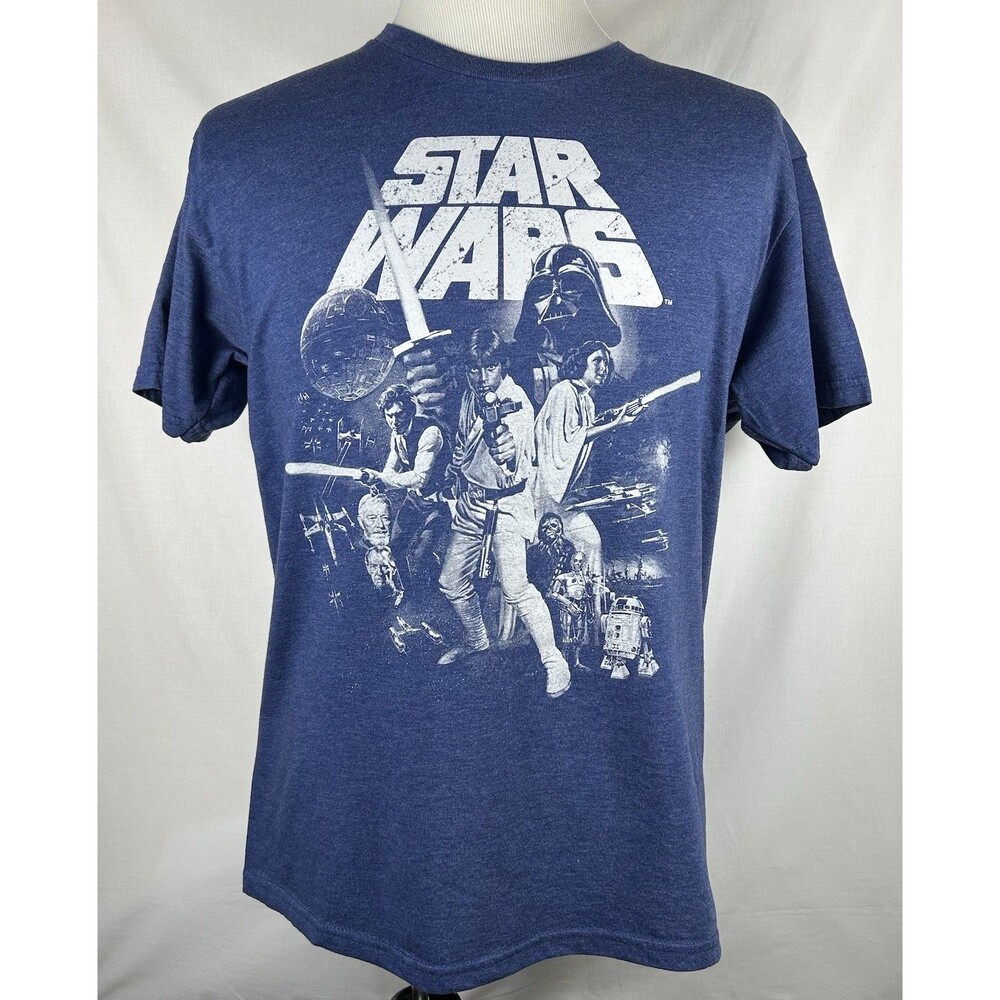 Star Wars Shirt Mens Large Blue Retro Movie Poster Graphic Tee Luke Darth Vader